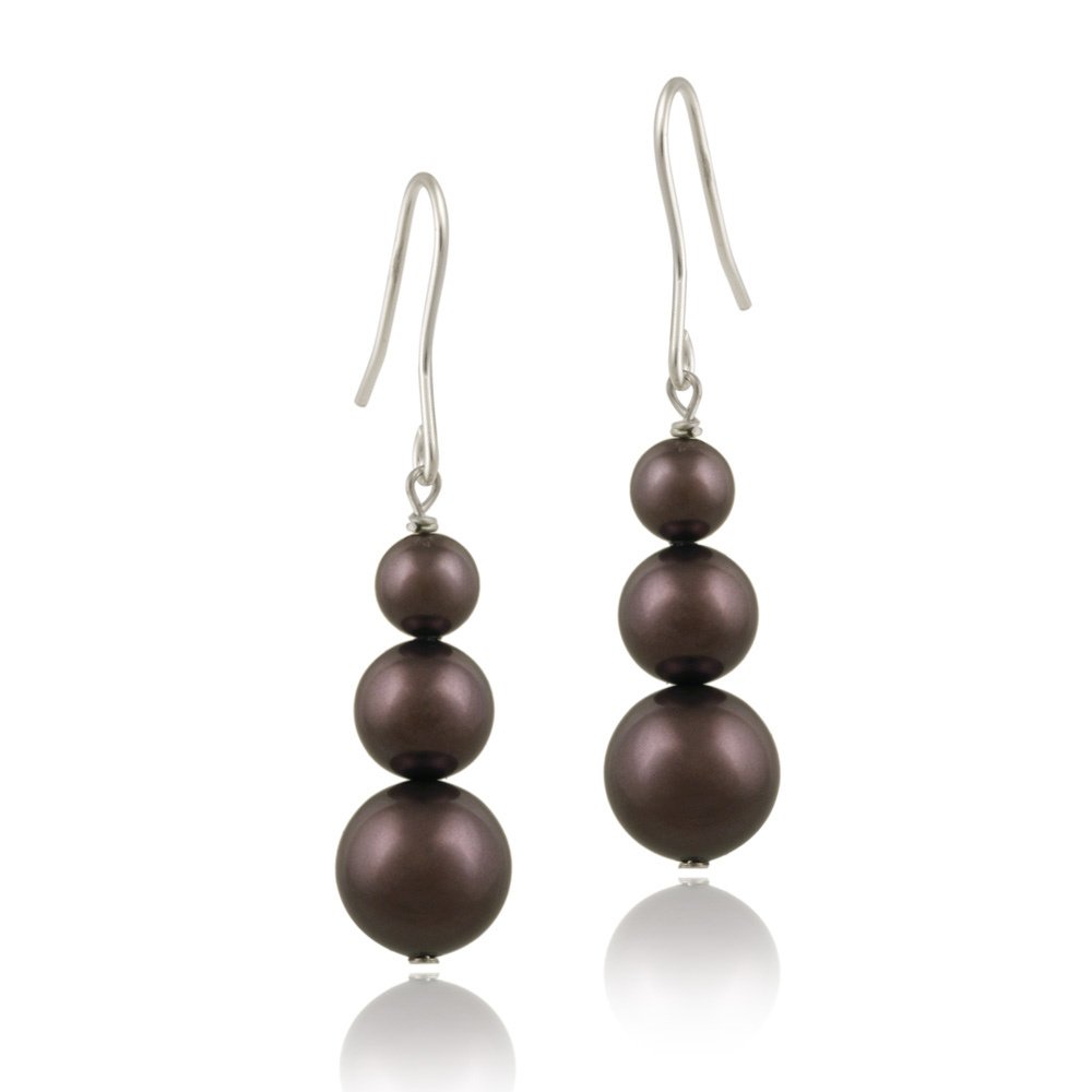 Sterling Silver Burgundy Swarovski Elements Pearl Drop Earrings E12247BU