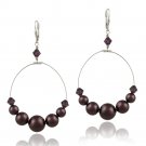 Sterling Silver Burgundy Swarovski Pearl & Crystal Dangle Wire Earrings E12254M4