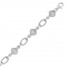 Sterling Silver Cable Oval and Square Link Bracelet with Diamonds (1-4 cttw)