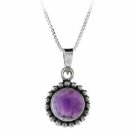 Sterling Silver Cabochon Amethyst Bali Beaded Circle Pendant P8025CBA