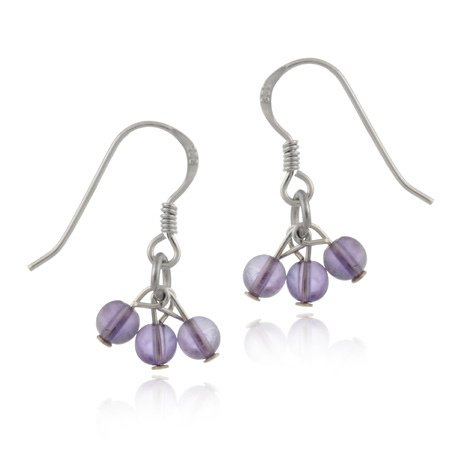 Sterling Silver Cabochon Amethyst Cluster Dangle Earrings E416