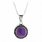 Sterling Silver Cabochon Amethyst Stone Bali Bead Round Pendant P8029CBA