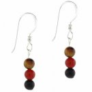 Sterling Silver Cats Eye, Onyx, and Carnelian Bead Dangle Earrings E422