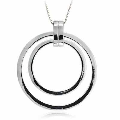 Sterling Silver Celebrity Inspired Double Circle Pendant P2669