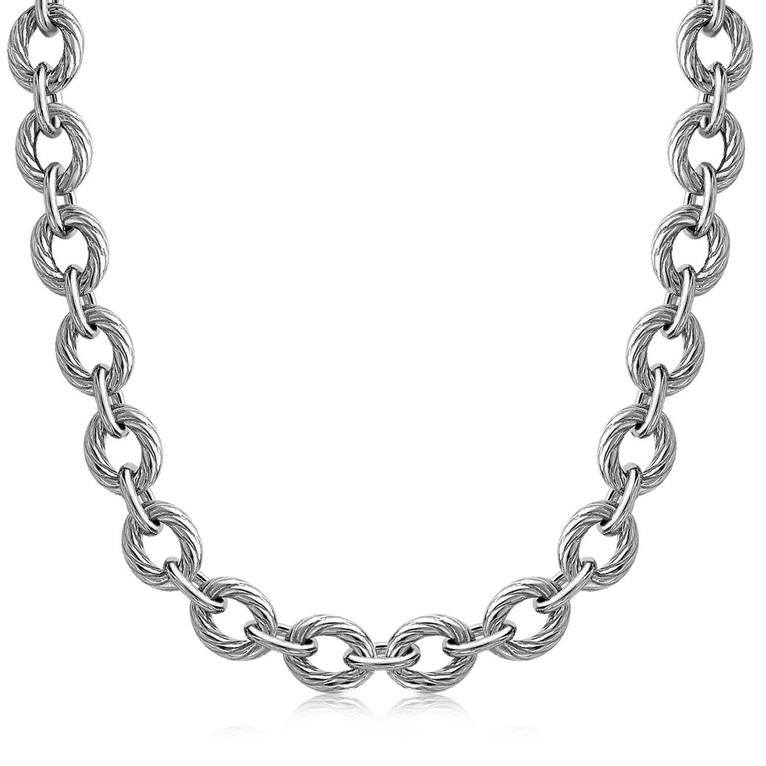 Sterling Silver Chain Rhodium Plated Necklace with Diamond Cuts (39