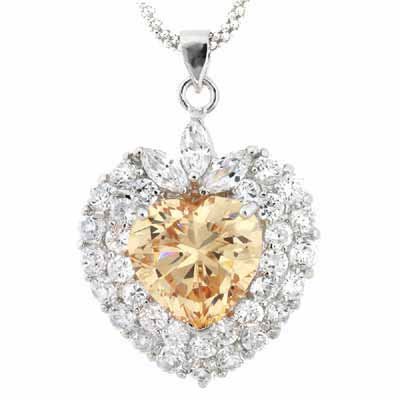 Sterling Silver Champagne & Clear CZ Heart Pendant P2594CHZ