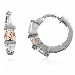 Sterling Silver Champagne & White CZ Hoop Earrings E2026CHZ