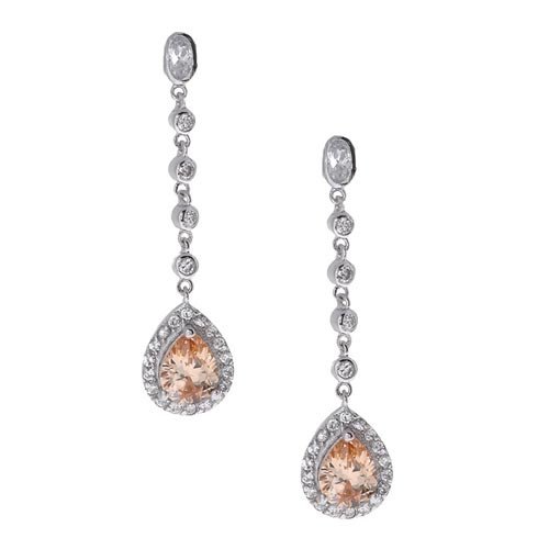 Sterling Silver Champagne & White CZ Teardrop Dangle Earrings E11183CHZ