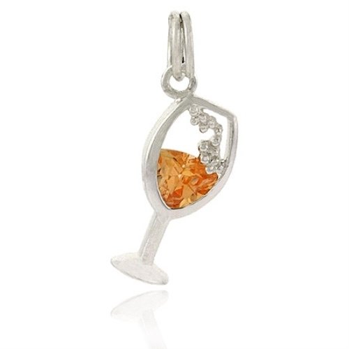 Sterling Silver Champagne CZ Flute Glass Charm Pendant CH9464