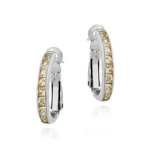Sterling Silver Champagne CZ Oval Hoop Earrings E2863CHZ