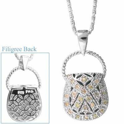 Sterling Silver Champagne CZ Purse Pendant 2180