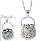 Sterling Silver Champagne CZ Purse Pendant 2180