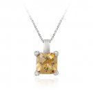 Sterling Silver Champagne CZ Square Solitaire Pendant 2466