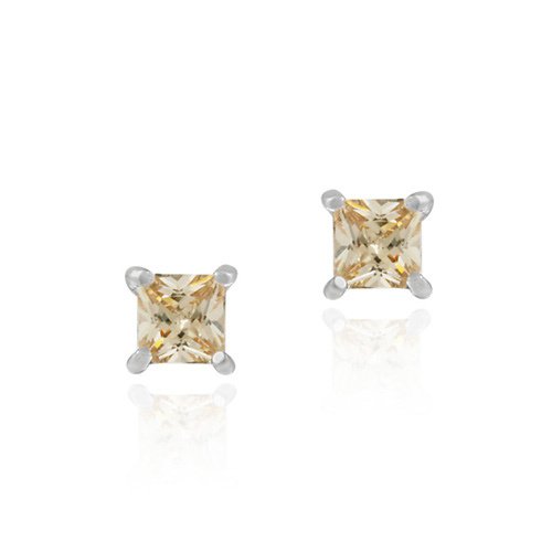 Sterling Silver Champagne CZ Square Stud Earrings E2400CHZ