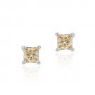 Sterling Silver Champagne CZ Square Stud Earrings E2400CHZ