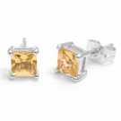 Sterling Silver Champagne CZ Square Stud Earrings E2825CHZ