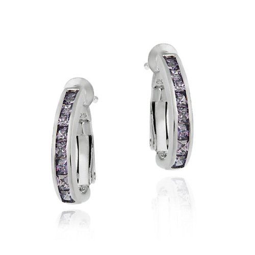 Sterling Silver Channel Set Amethyst CZ Half Hoop Earrings E2863AZ