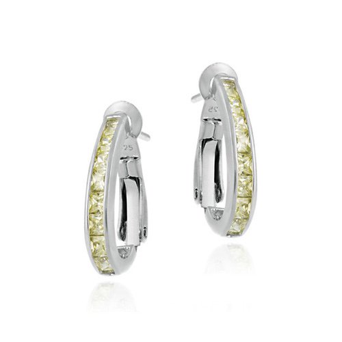Sterling Silver Channel Set Light Green CZ Half Hoop Earrings E2863LGR
