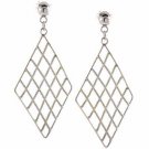 Sterling Silver Checkerboard Diamond Shaped Dangle Earrings E4332