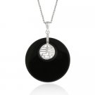 Sterling Silver Chinese Motif 'Longevity' Onyx Disc Pendant P10936O