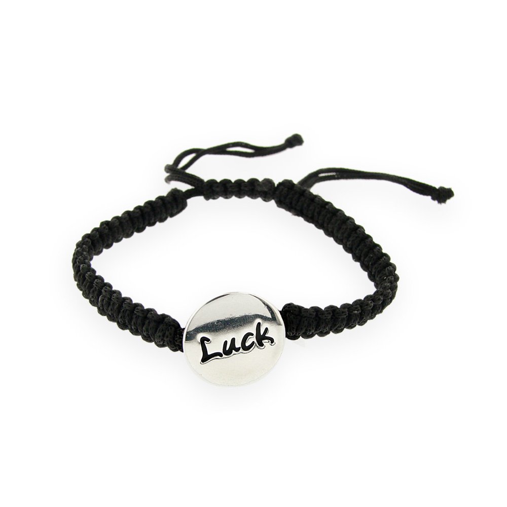 Sterling Silver Circle LUCK Adjustable Weave Bracelet B12386