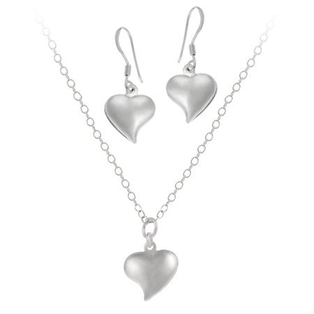 Sterling Silver Classic Heart Pendant & Dangling Earrings Set S11072