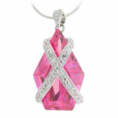 Sterling Silver Clear & Pink CZ 'X' Pendant P4138LPZ