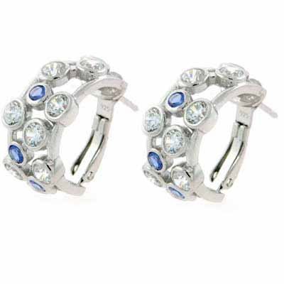 Sterling Silver Clear & Tanzanite CZ Half Hoop Earrings E2776TZ