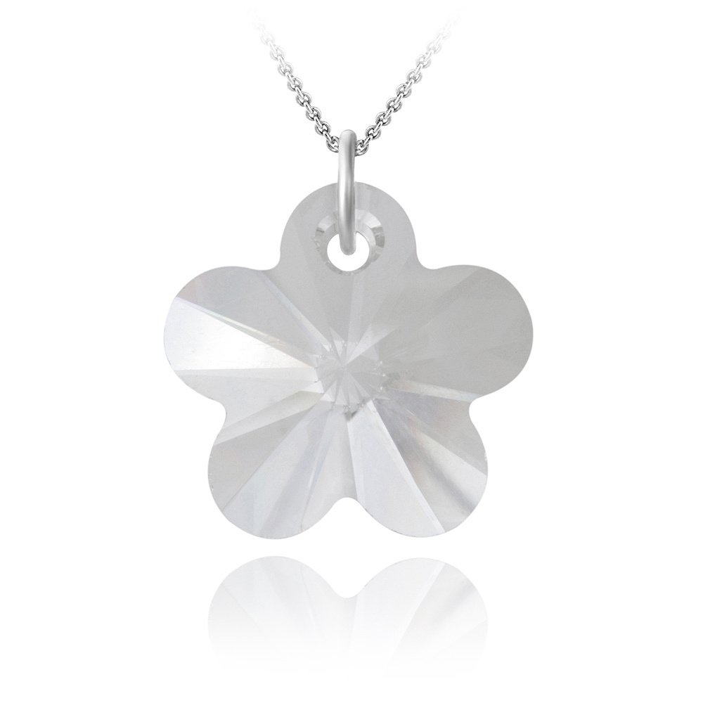 Sterling Silver Clear Swarovski Elements Flower Necklace P12559CR