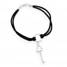 Sterling Silver Clover Key Charm on Silk Cord Bracelet B12105