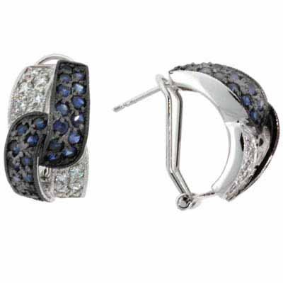 Sterling Silver Colorless & Blue CZ Omega Back Earrings E4163BL