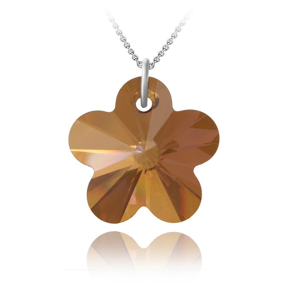 Sterling Silver Copper Swarovski Elements Flower Necklace P12559COP