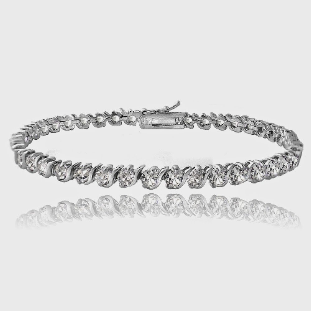 Sterling Silver Created 5.75ct White Sapphire S Design Tennis Bracelet B1065CWS