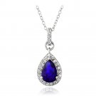 Sterling Silver Created Blue & White Sapphire Teardrop Necklace P13658B2