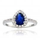 Sterling Silver Created Blue & White Sapphire Teardrop Ring R13658B2-7