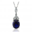 Sterling Silver Created Blue Sapphire & CZ Marquise Oval Necklace P13631B2