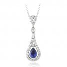 Sterling Silver Created Blue Sapphire & CZ Teardrop Necklace P13043BL