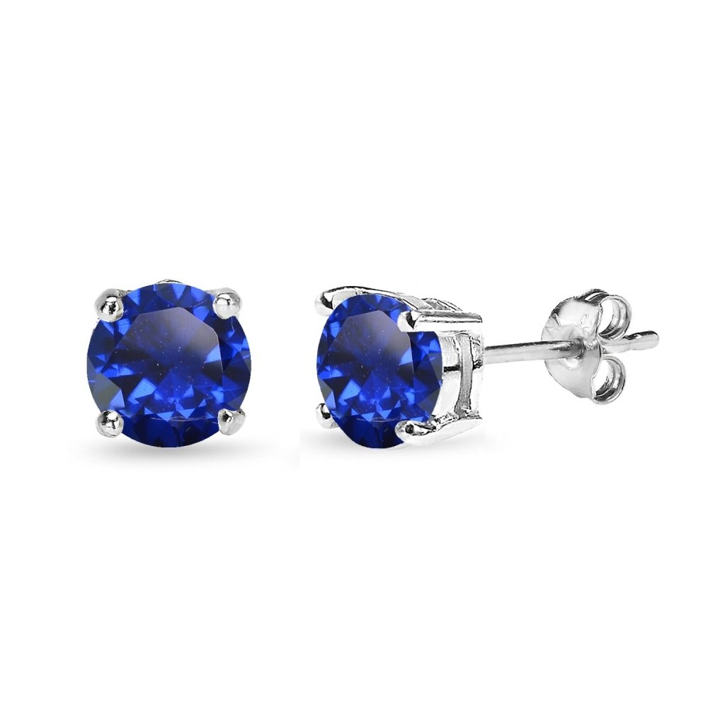 Sterling Silver Created Blue Sapphire 7mm Round-Cut Solitaire Stud Earrings E13927B2