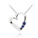 Sterling Silver Created Blue Sapphire Three Stone Floating Heart Necklace P13393B2