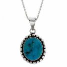 Sterling Silver Created Blue Turquoise Bali Bead Oval Pendant P8403TQ1