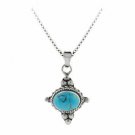 Sterling Silver Created Blue Turquoise East West Bali Beaded Pendant P8396TQ1