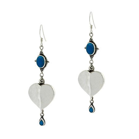 Sterling Silver Created Blue Turquoise Heart Dangle Earrings E9314TQ