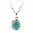 Sterling Silver Created Blue Turquoise Twisted Border Oval Pendant P8402TQ1