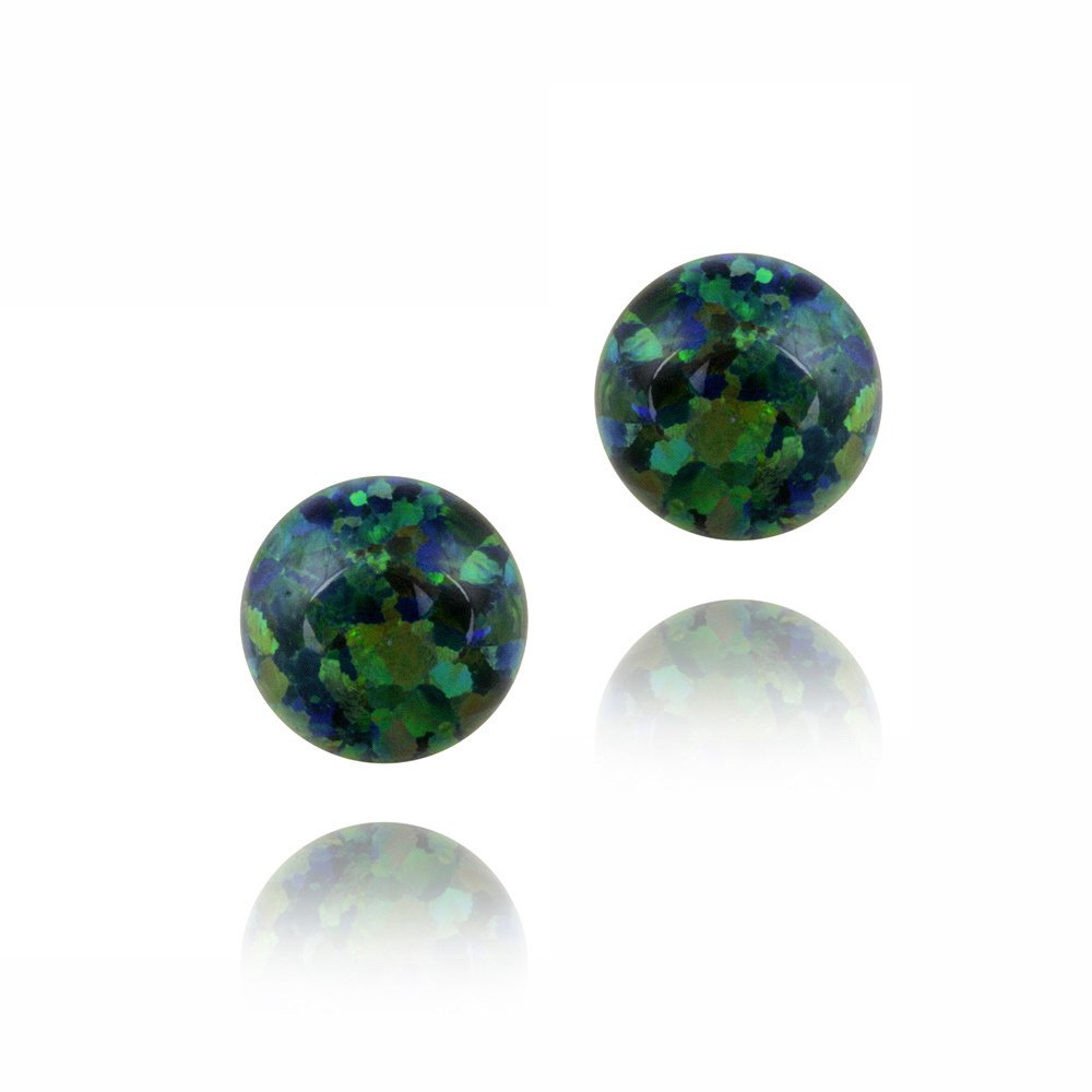 Sterling Silver Created Dark Green Opal Ball Stud Earrings, 8mm E12258DGOP