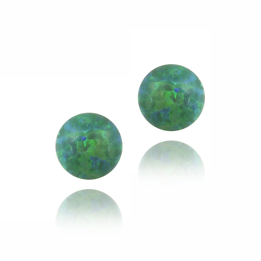 Sterling Silver Created Green Opal Ball Stud Earrings, 8mm E12258GOP