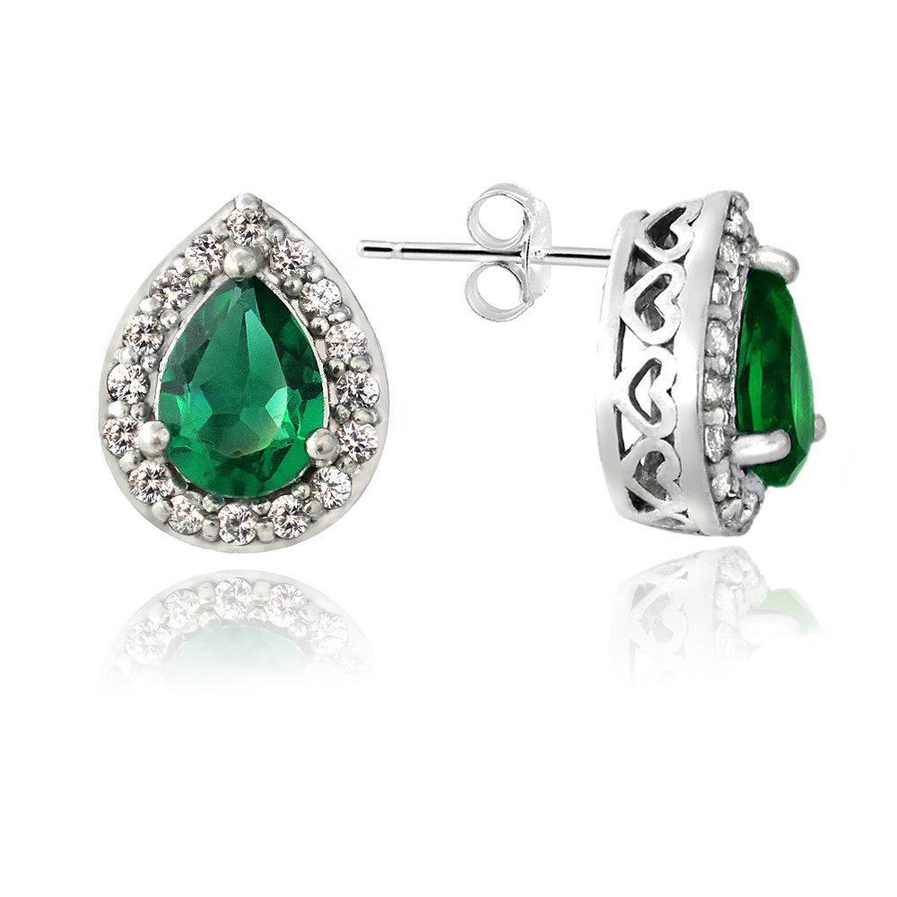 Sterling Silver Created Green Quartz & White Sapphire Teardrop Stud Earrings E13658LGQ