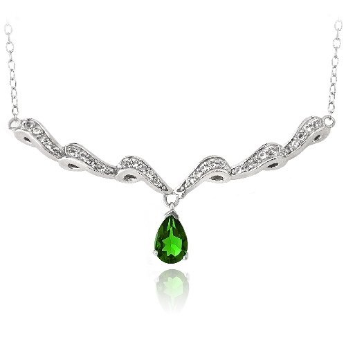 Sterling Silver Created Green Quartz & White Topaz Swirl Teardrop Necklace N13633LGQ