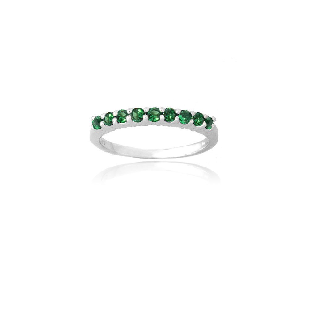 Sterling Silver Created Green Quartz Semi-Eternity Band Ring Size 7 R13025LGQ-7