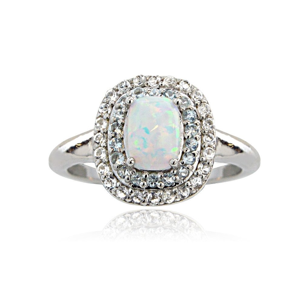 Sterling Silver Created Opal with Blue & White Topaz Oval Ring R13862M21-6