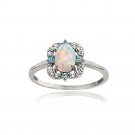 Sterling Silver Created Opal with Blue & White Topaz Scallop Frame Oval Ring R13863M29-7